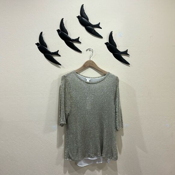 NEW!  Chico's Ainsley Metallic Gold Pullover Sweater - Size 3 / XL - $99 - Picture 7 of 15